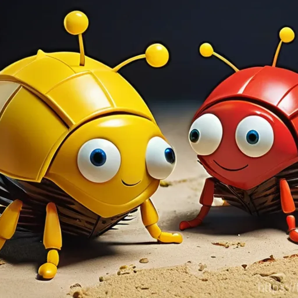 라바 관련 공식 게임 소개 - **"A vibrant and action-packed scene depicting the two iconic Larva characters, Red and Yellow, comi...