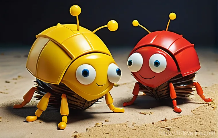 라바 관련 공식 게임 소개 - **"A vibrant and action-packed scene depicting the two iconic Larva characters, Red and Yellow, comi...