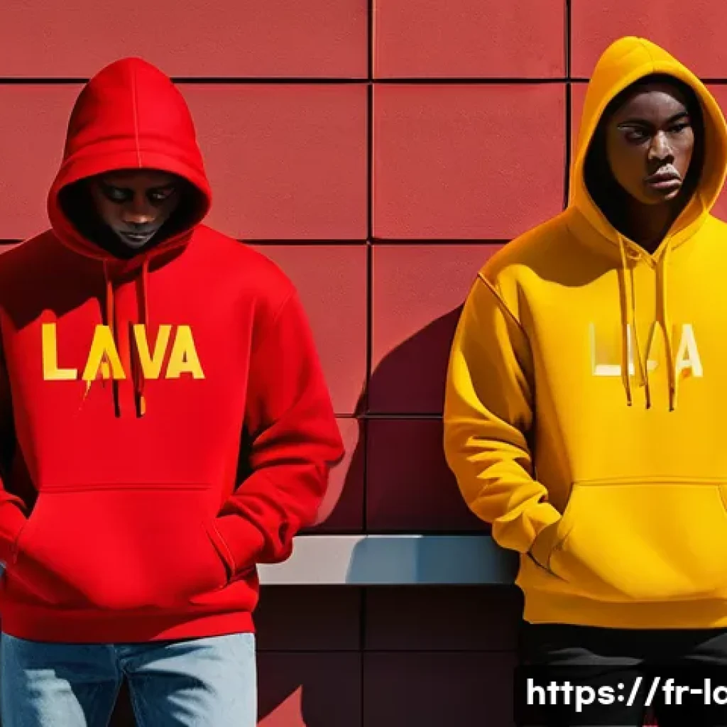 라바 레드와 옐로우의 인기 비결 - A vibrant digital illustration of two anthropomorphic characters named Lava Red and Yellow, standing...