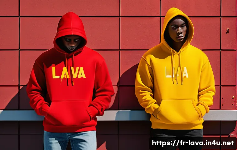라바 레드와 옐로우의 인기 비결 - A vibrant digital illustration of two anthropomorphic characters named Lava Red and Yellow, standing...
