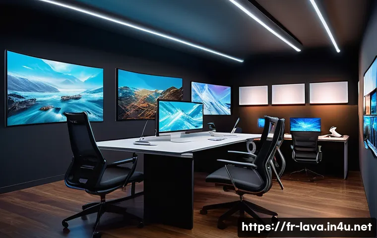 라바와 OTT 플랫폼 간 협력 - A futuristic animation studio workspace showcasing creative professionals collaborating on digital s...