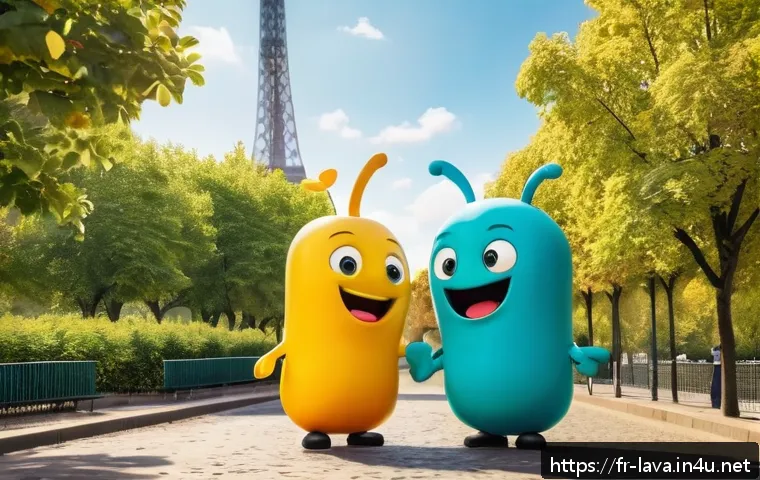 라바 에피소드의 사회적 의미 - A vibrant and playful scene featuring two colorful cartoon larvae characters in a lively urban park ...