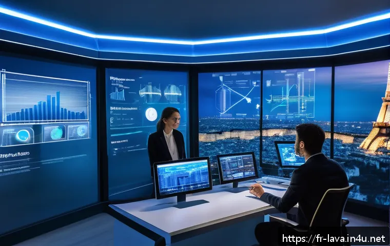 라바와 협업한 브랜드 캠페인 - A futuristic digital marketing control room in Paris, featuring diverse French professionals collabo...