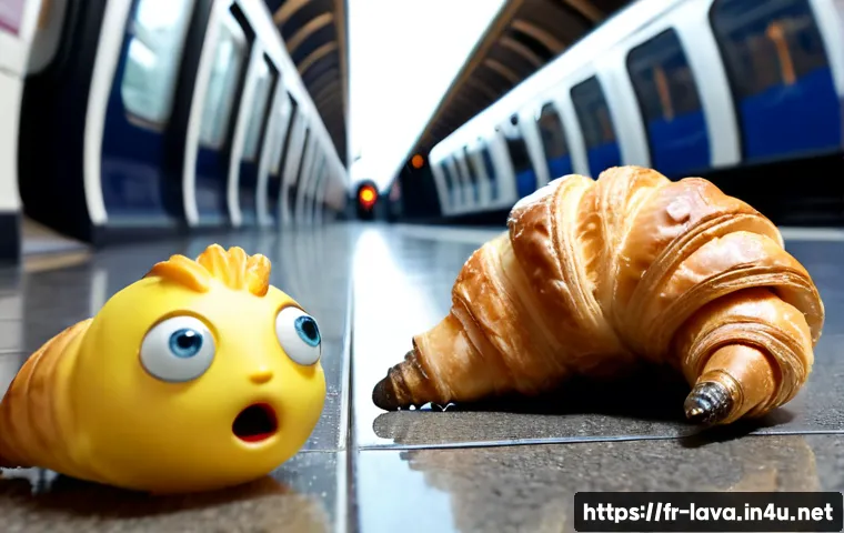 라바의 유명한 에피소드 및 명장면 - Photorealistic macro scene of a small red larva and a small yellow larva reacting dramatically to a ...